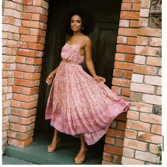 Spell Folk Song Midi  Sundress in Blossom Floral Pink Sz M - Picture 2 of 10